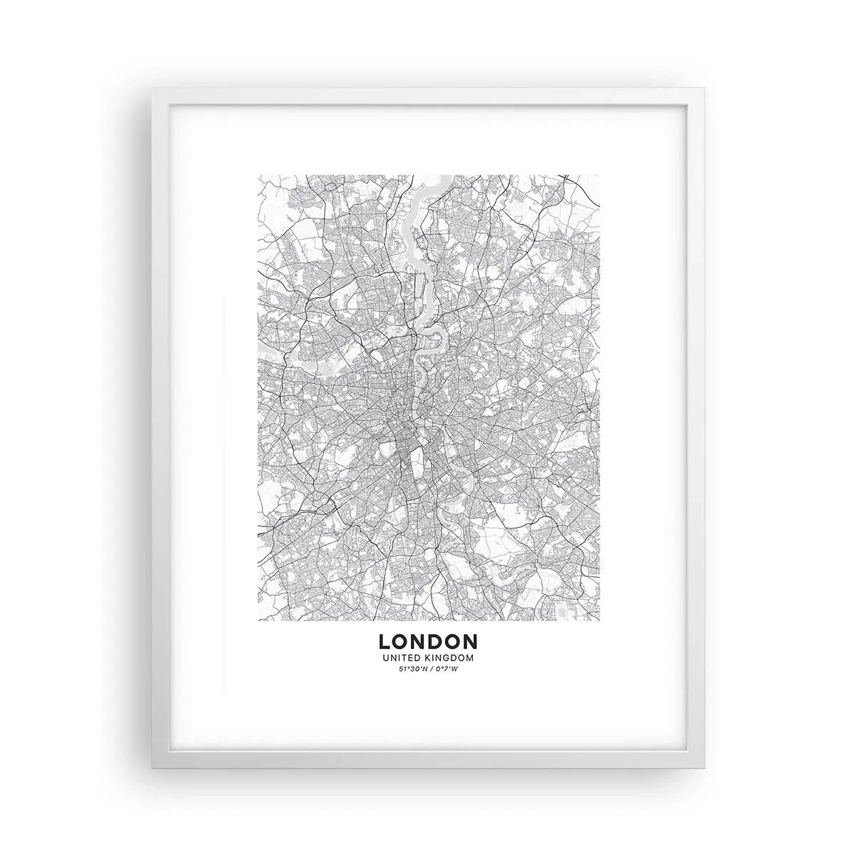 Plakat i hvid ramme - Kort over Londons labyrint - 40x50 cm