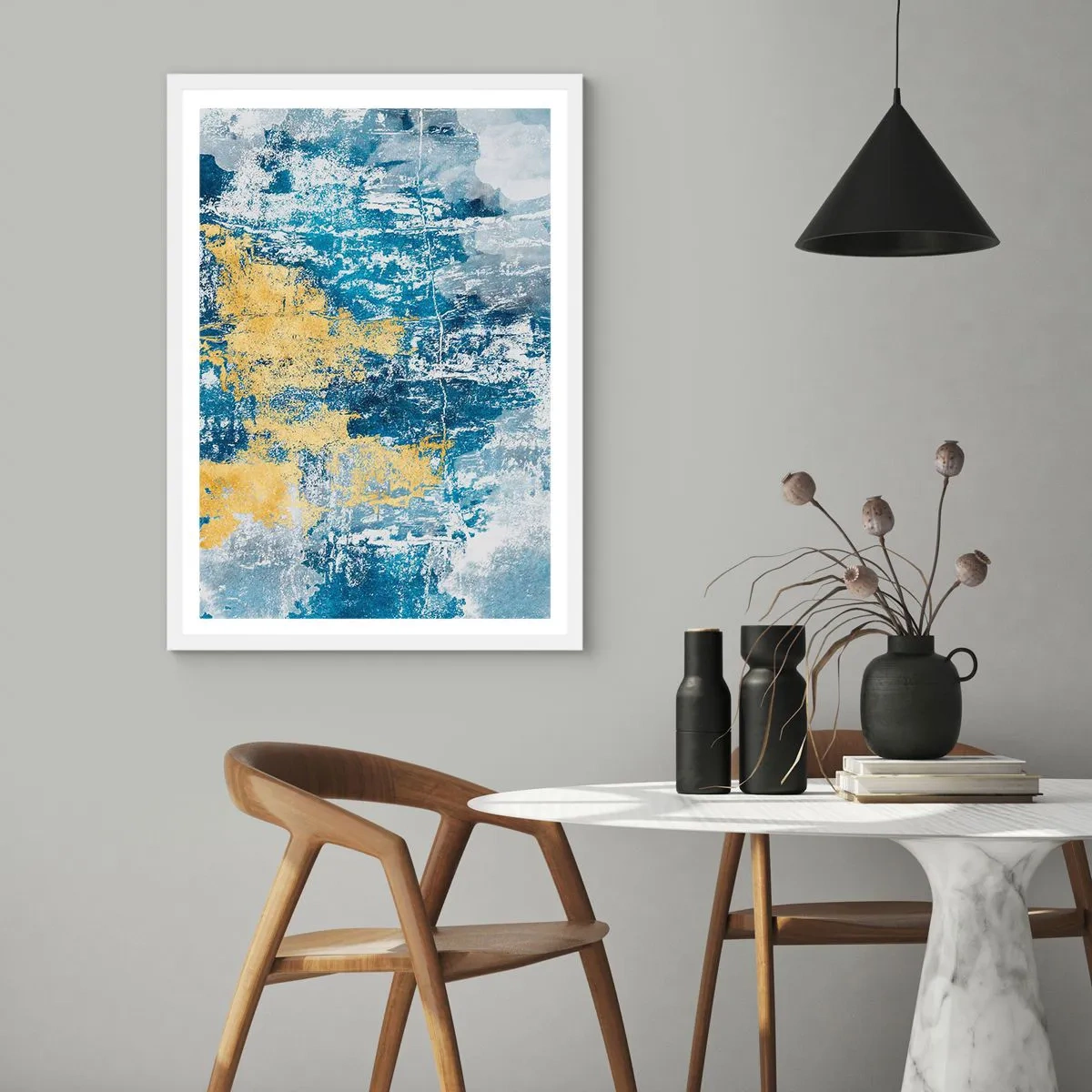 Plakat i hvid ramme - En fredfyldt abstraktion - 70x100 cm