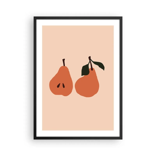 Plakat i sort ramme - En minimalistisk illustration af to pærer på en beige baggrund. - 50x70cm - Sødmen selv - Moderne vægdekoration til stue og soveværelse ARTTOR