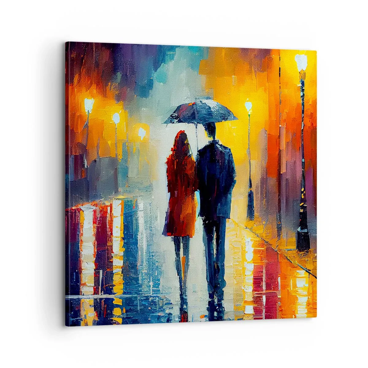 Lærredstryk - Billede på lærred - Sammen - en farverig nat - 60x60 cm