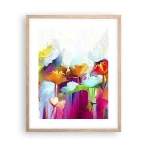 Plakat i ramme af lyst egetræ - Regnbuen i blomstring - 40x50 cm