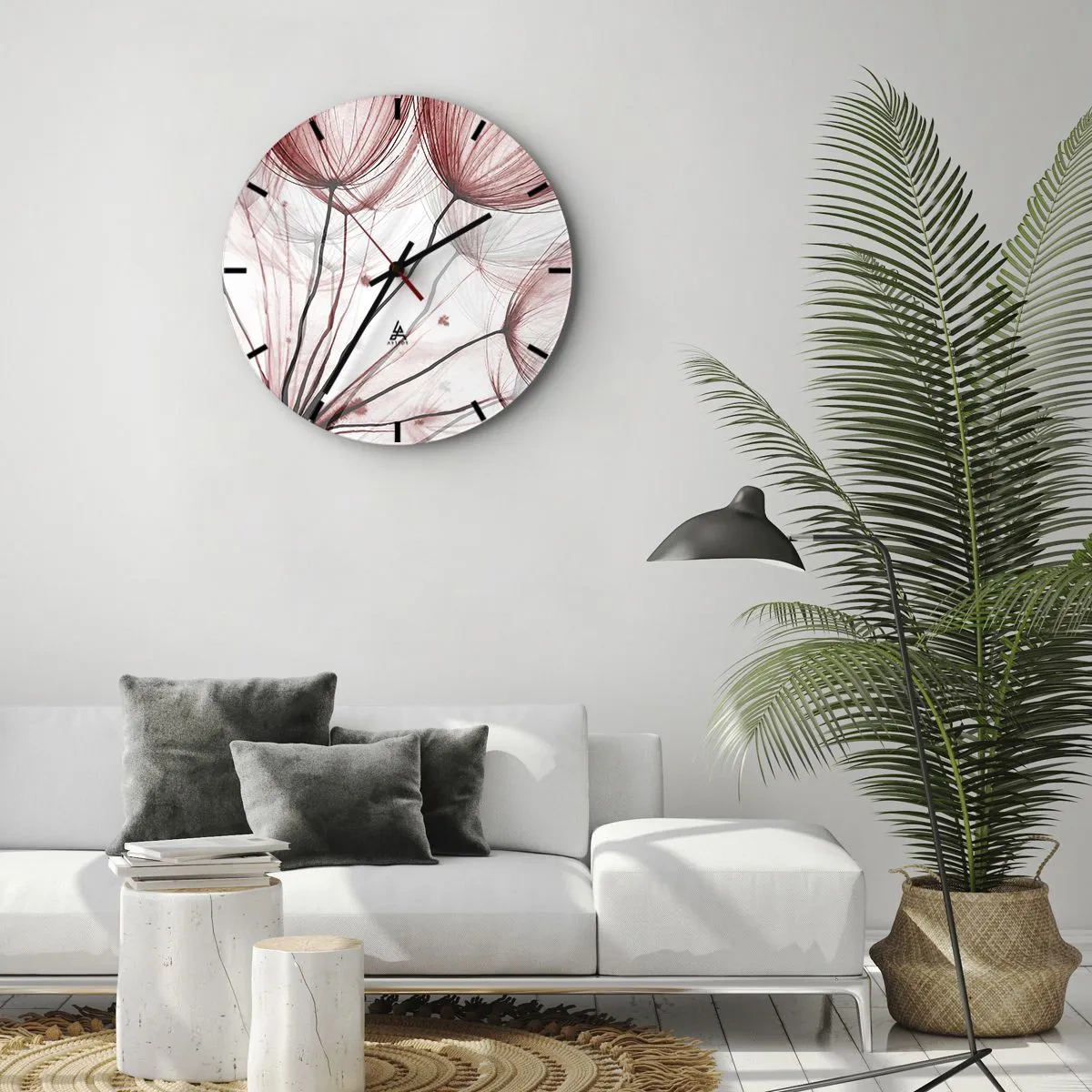 Vægur, Uret - Fine mælkebøtter i nuancer af rød og hvid - 30x30cm - Før afgang - Moderne vægdekoration til stue, køkken og soveværelse ARTTOR