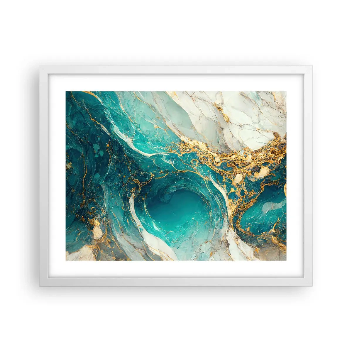 Plakat i hvid ramme - Komposition med årer af guld - 50x40 cm