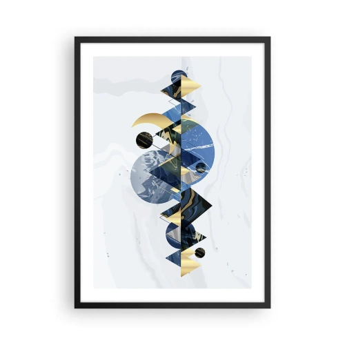 Plakat i sort ramme - Geometrisk abstraktion med guld- og marineblå elementer - 50x70cm - Geometrisk landskab - Moderne vægdekoration til stue og soveværelse ARTTOR