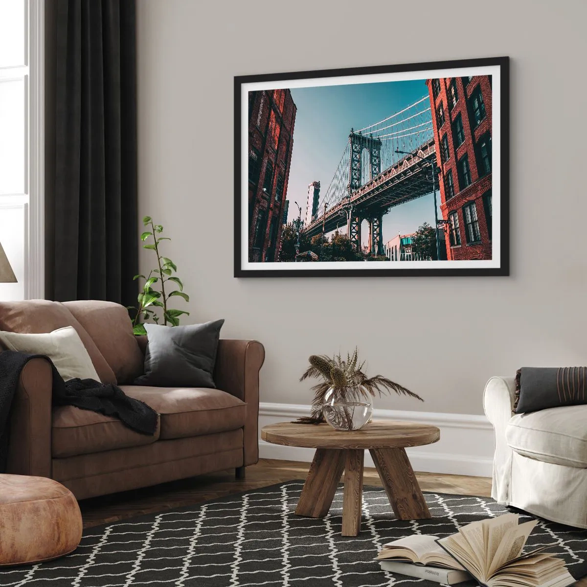 Plakat i sort ramme - Over byens bølger - 70x50 cm