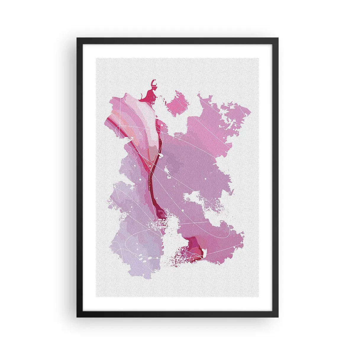 Plakat i sort ramme - Abstrakt kort i nuancer af lyserød og lilla - 50x70cm - Kort over en lyserød verden - Moderne vægdekoration til stue og soveværelse ARTTOR