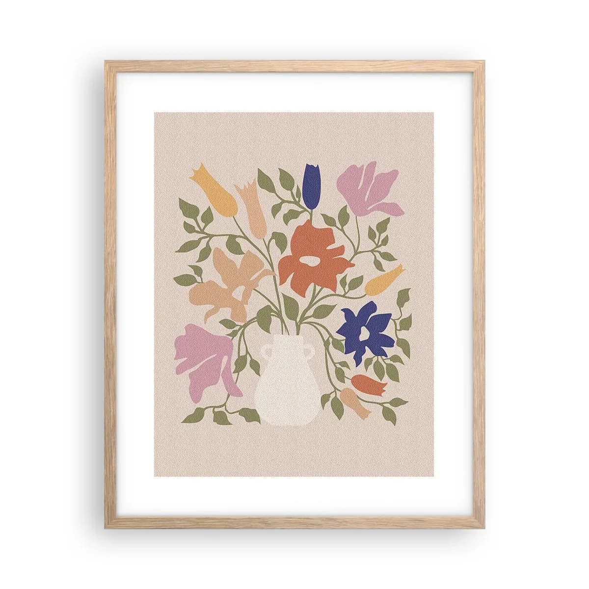 Plakat i ramme af lyst egetræ - En delikat buket - 40x50 cm