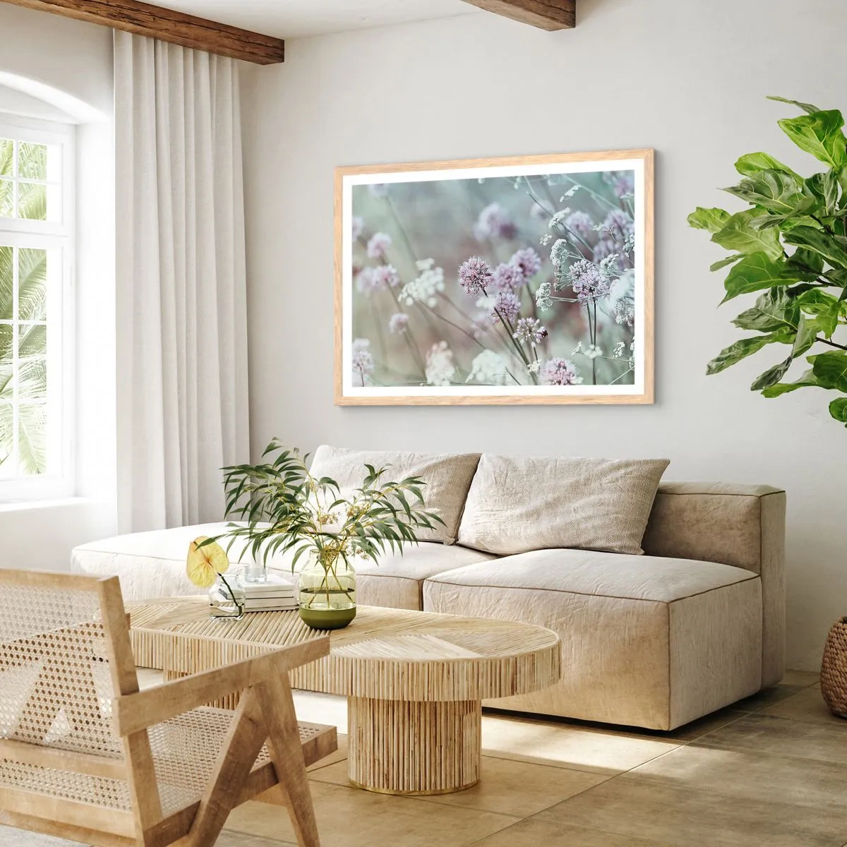 Plakat i ramme af lyst egetræ - Søde filigranurter - 50x40 cm