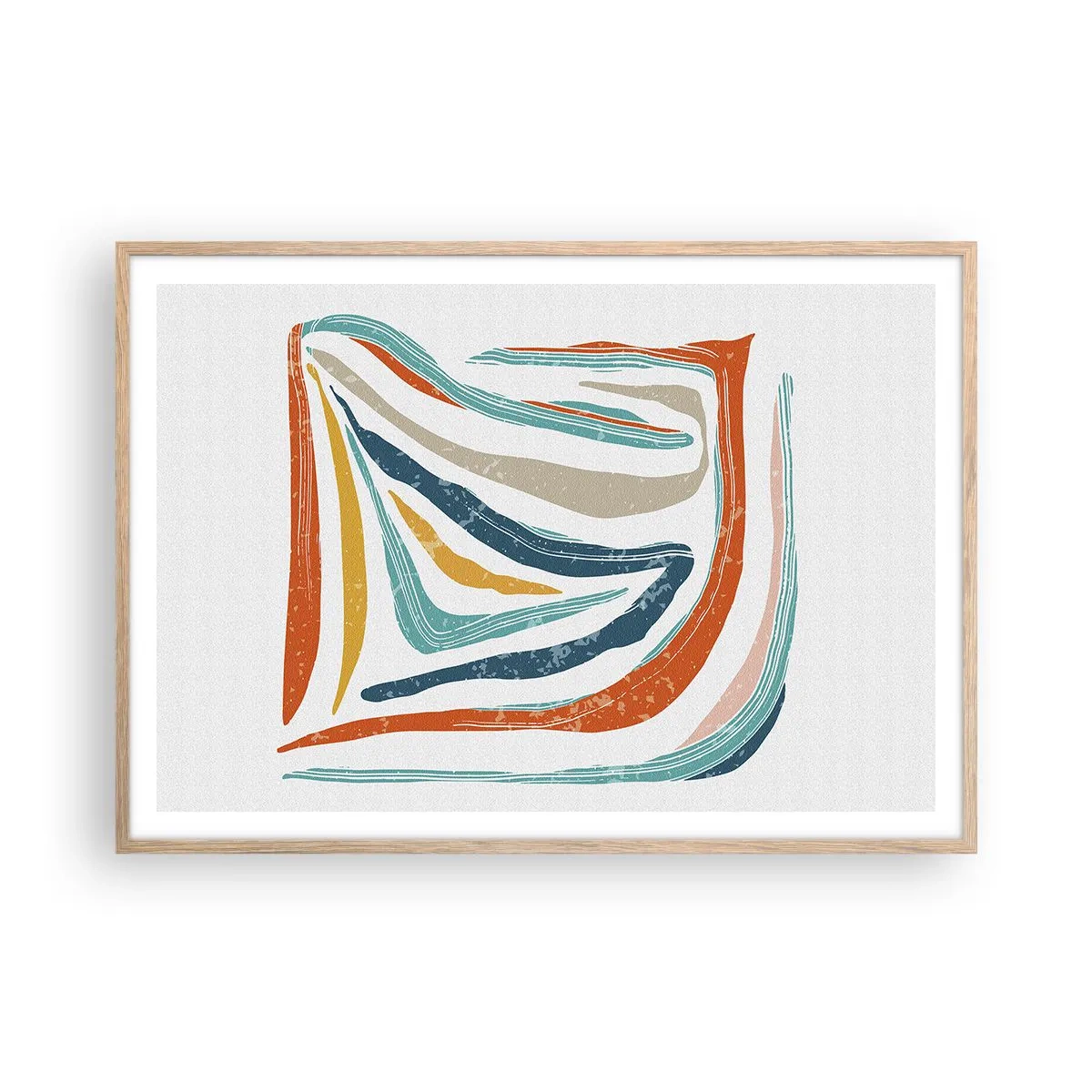 Plakat i ramme af lyst egetræ - Venligt smilende abstraktion - 100x70 cm