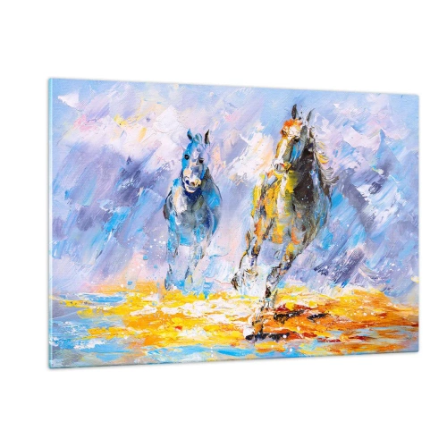 Billede på glas - Galopperer gennem det blanke skær - 120x80 cm