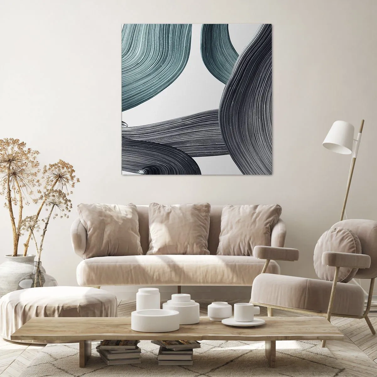 Lærredstryk - Billede på lærred - Smaragdgrønne og sorte stier - 50x50 cm