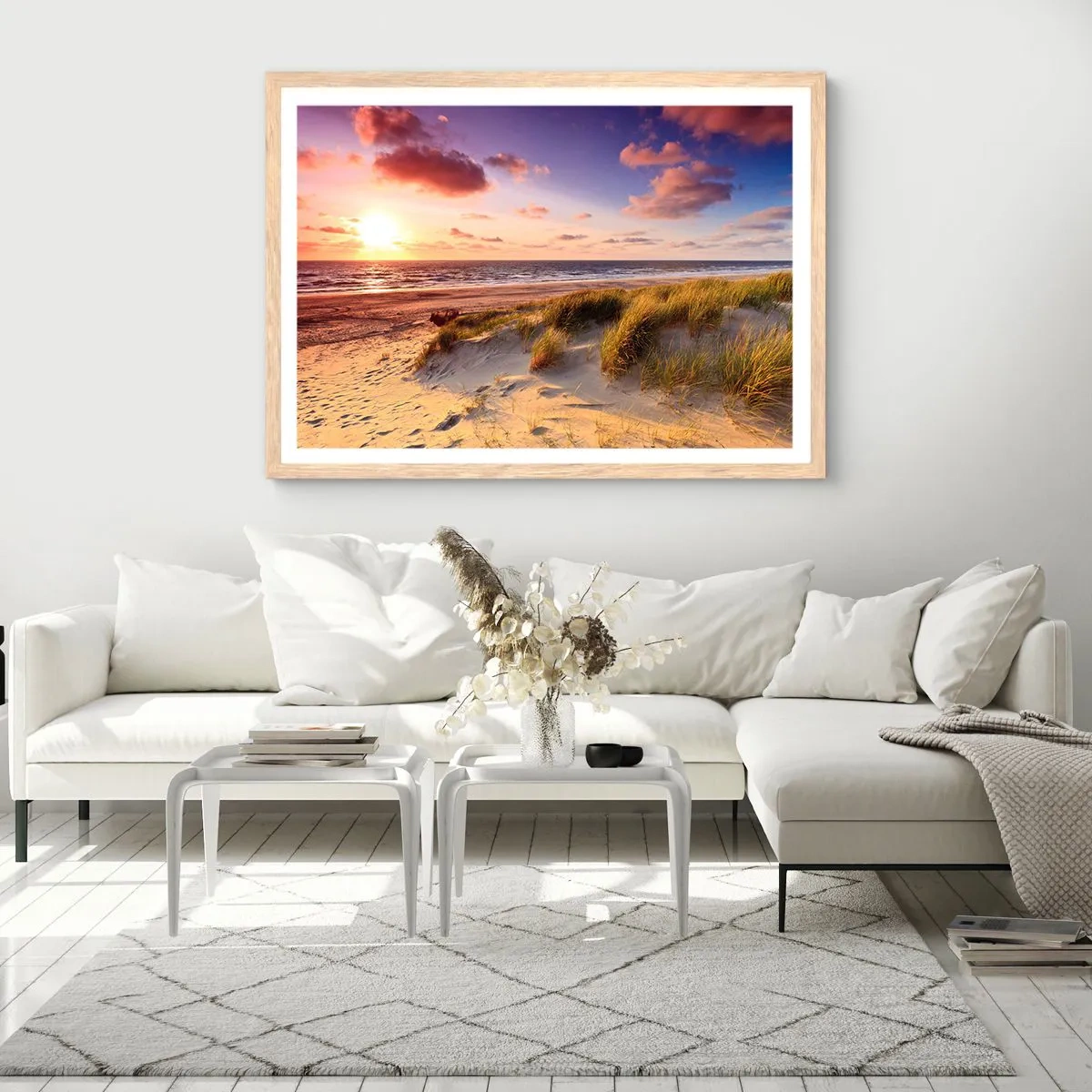 Plakat i ramme af lyst egetræ - Luften dufter allerede af sommer - 100x70 cm