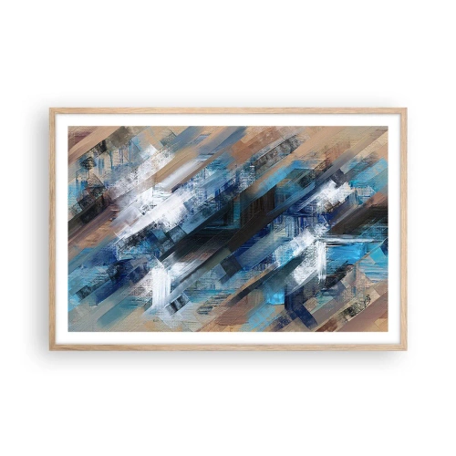 Plakat i ramme af lyst egetræ - På en blå skråning - 91x61 cm