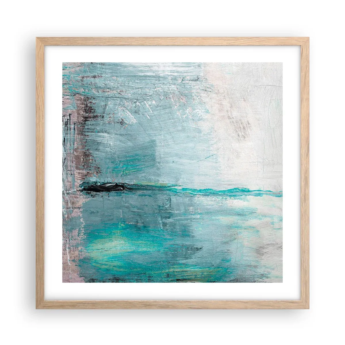 Plakat i ramme af lyst egetræ - Horisontalt med blå farve - 50x50 cm