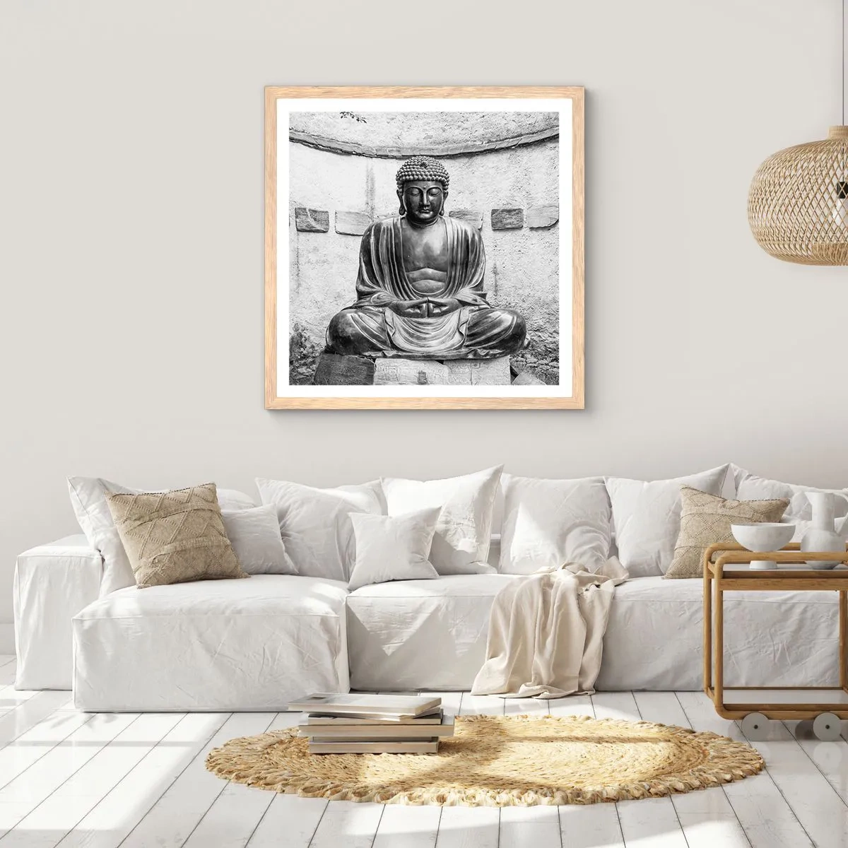 Plakat i ramme af lyst egetræ - Ved fredens kilde - 40x40 cm