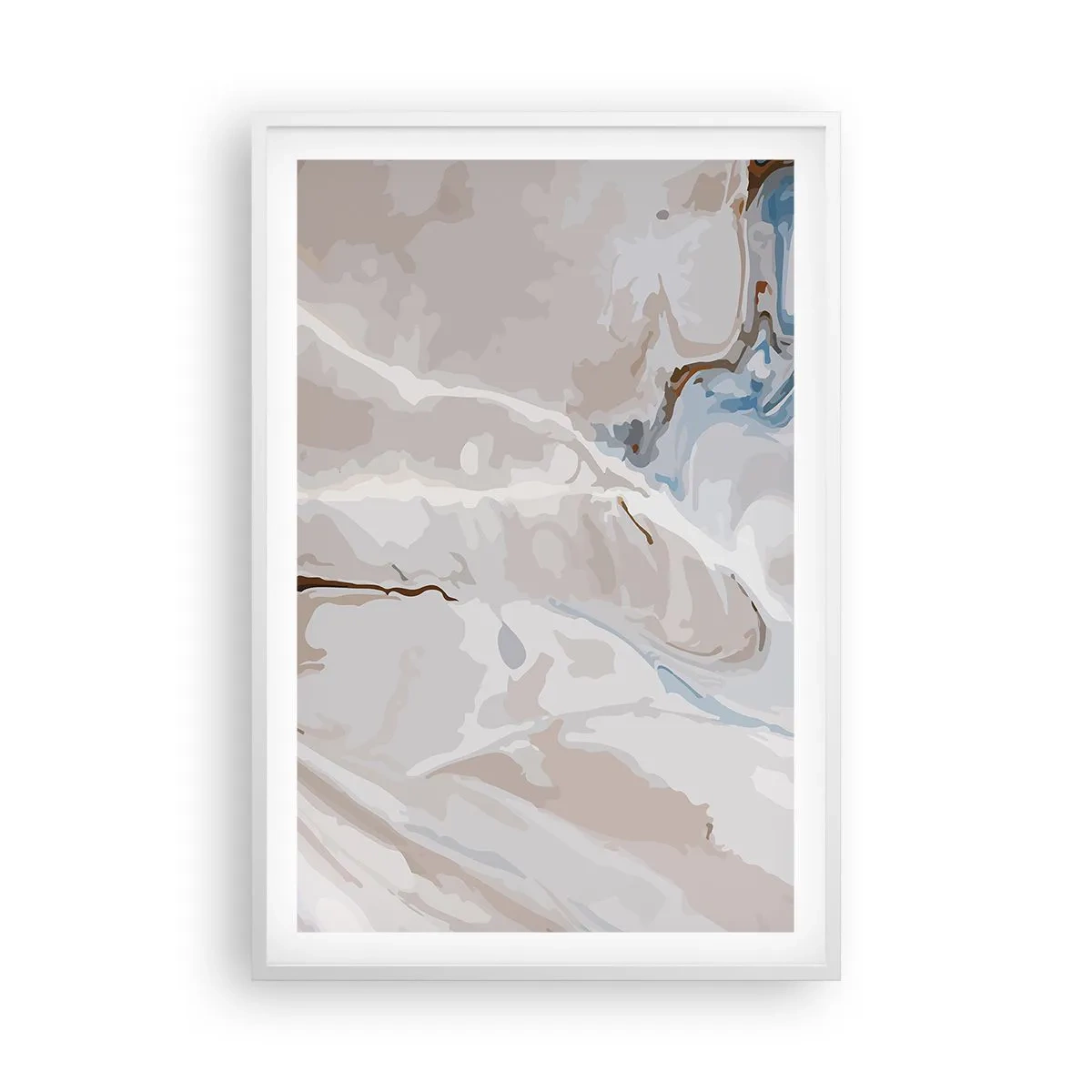Plakat i hvid ramme - Blå slynger sig under det hvide - 61x91 cm