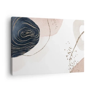 Lærredstryk - Billede på lærred - Abstrakte former i beige og marineblå nuancer med gulddetaljer - 70x50cm - Alt flyder - Moderne vægdekoration til stue og soveværelse ARTTOR