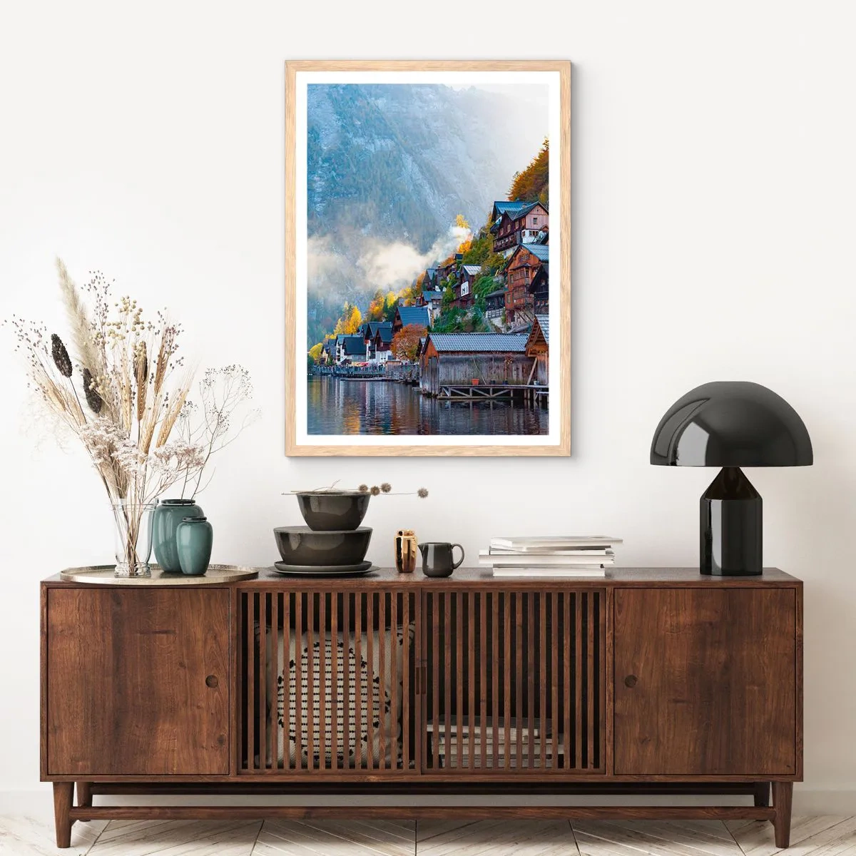 Plakat i ramme af lyst egetræ - Alpine climes - 30x40 cm