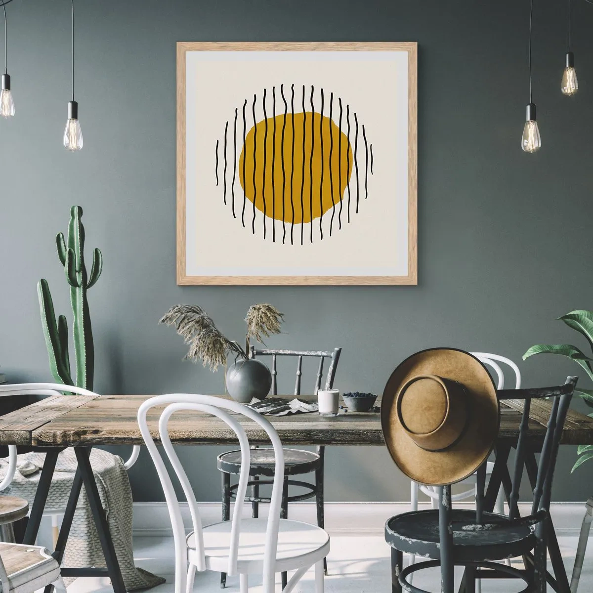Plakat i ramme af lyst egetræ - Abstraktion, der skælver af varme - 30x30 cm