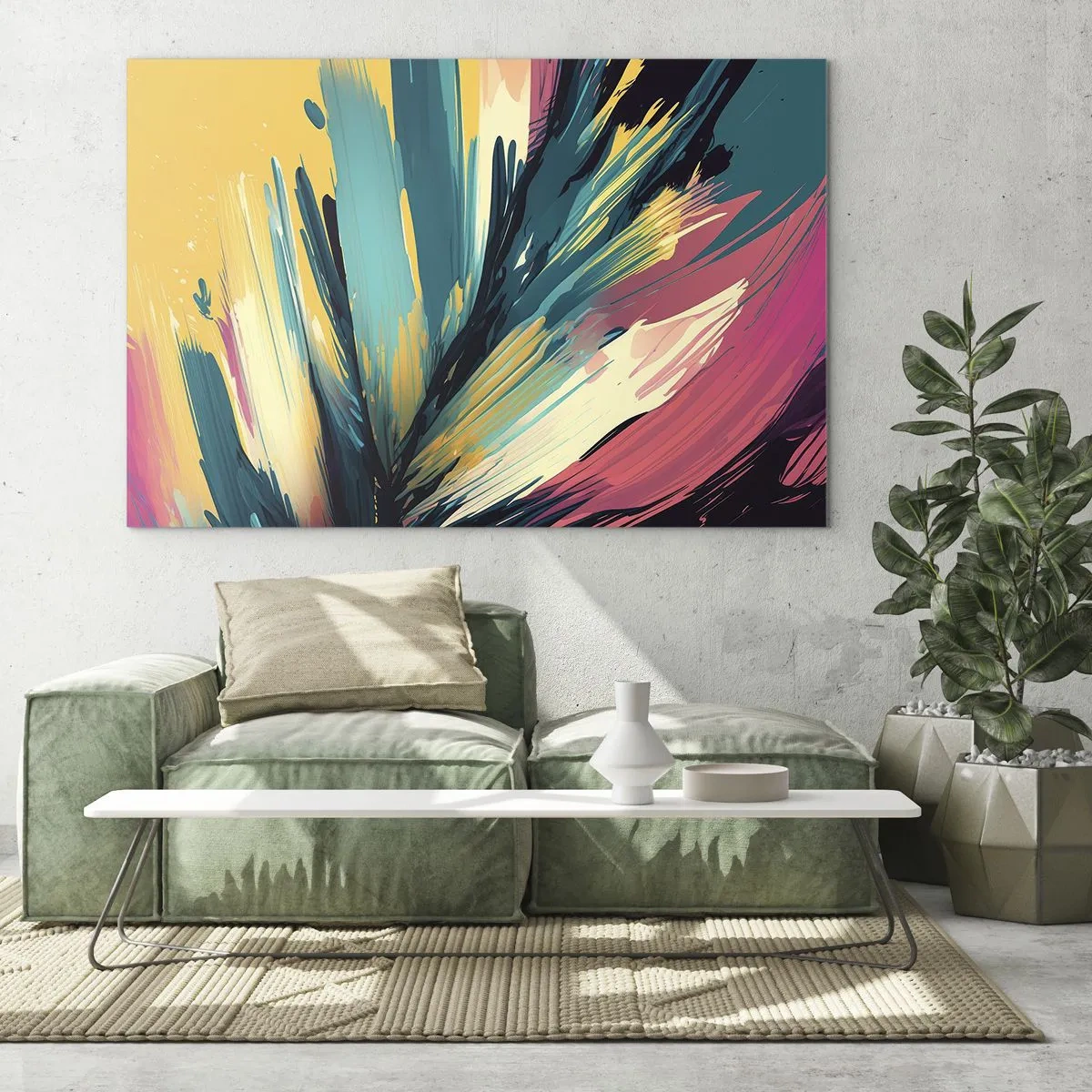 Billede på glas - Komposition - en eksplosion af glæde - 120x80 cm