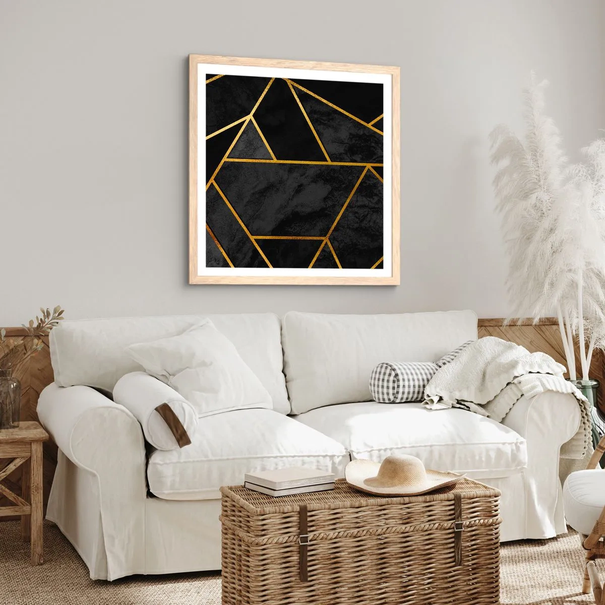 Plakat i ramme af lyst egetræ - Mørke og lys - 40x40 cm