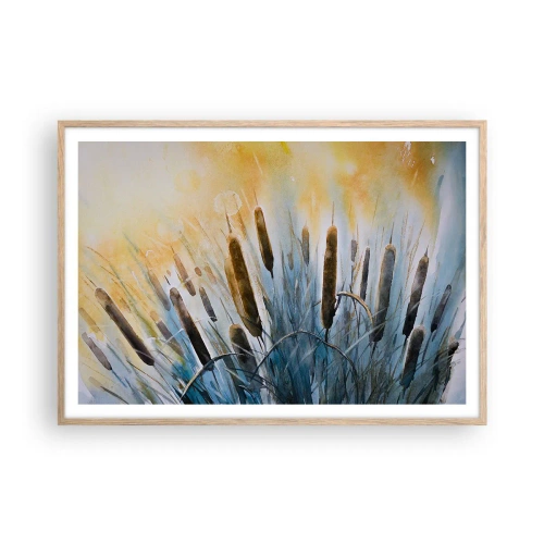 Plakat i ramme af lyst egetræ - Vandets kulde, solens varme - 100x70 cm