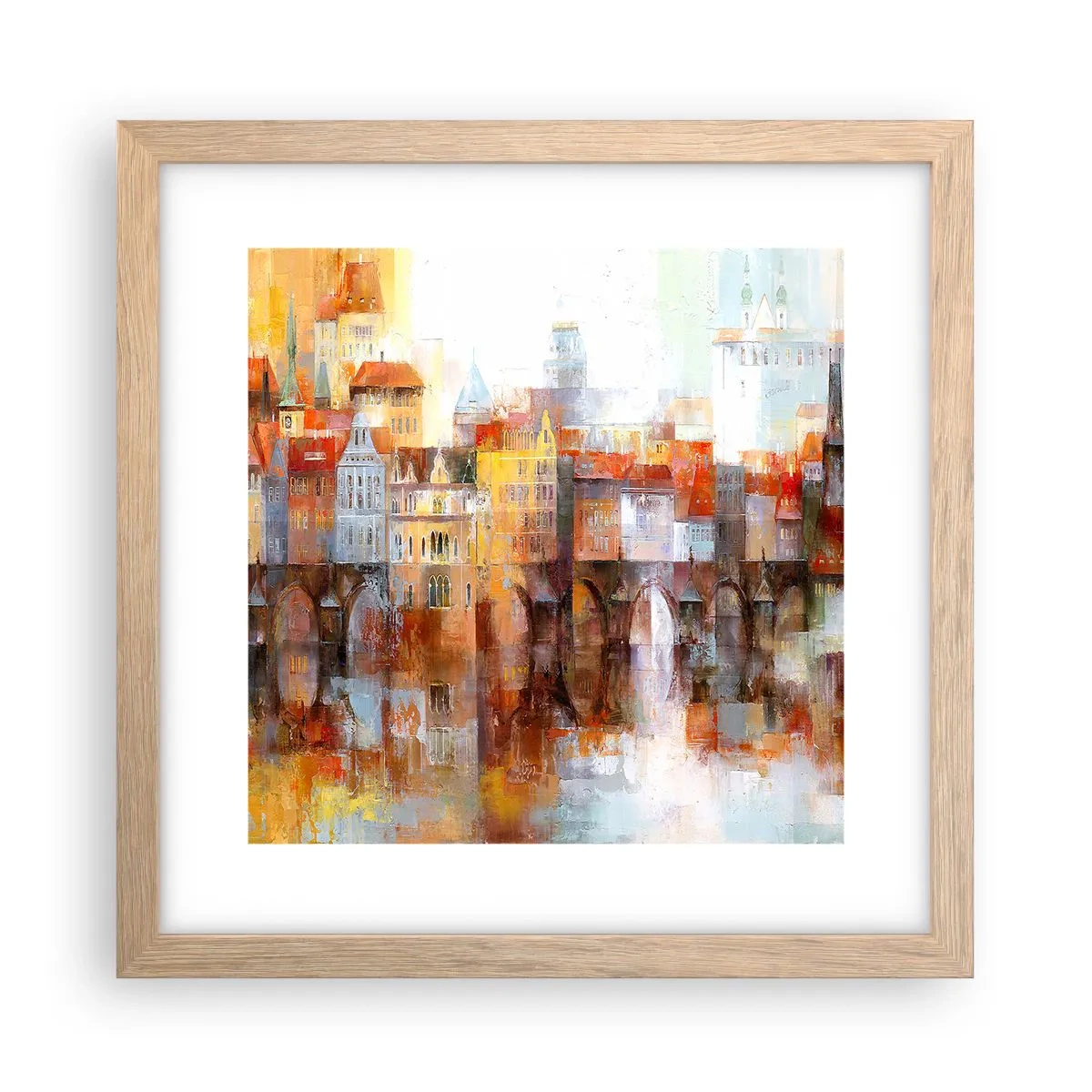 Plakat i ramme af lyst egetræ - Under broen også smuk - 30x30 cm