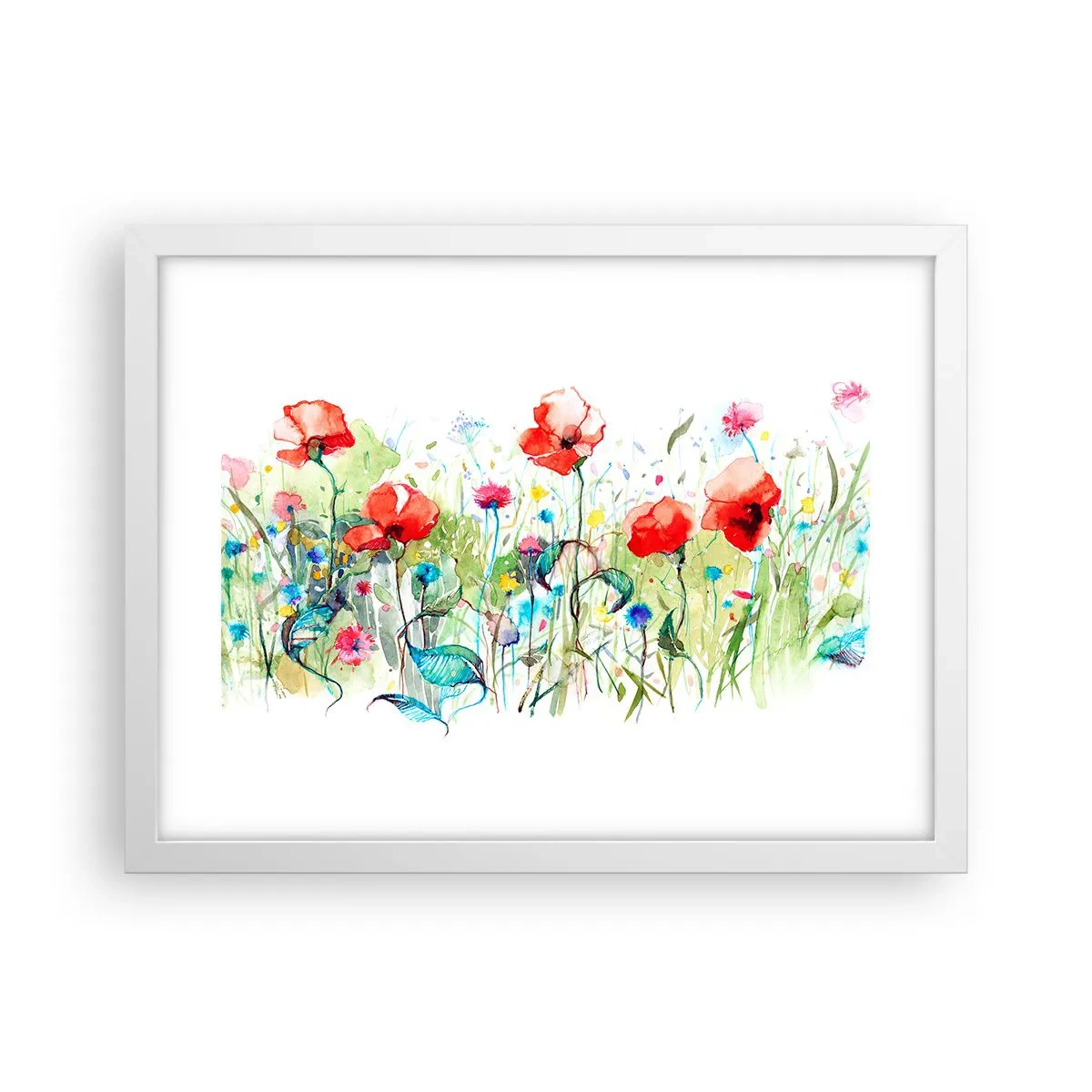 Plakat i hvid ramme - En blomstrende eng i maj - 40x30 cm
