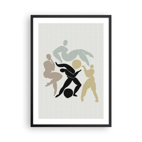 Plakat i sort ramme - Abstrakte silhuetter af figurer i dynamisk bevægelse - 50x70cm - Bevægelse for sundhed og skønhed - Moderne vægdekoration til stue og soveværelse ARTTOR