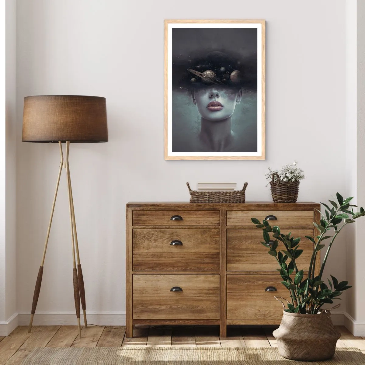 Plakat i ramme af lyst egetræ - Og planeterne er ved at gå amok... - 70x100 cm