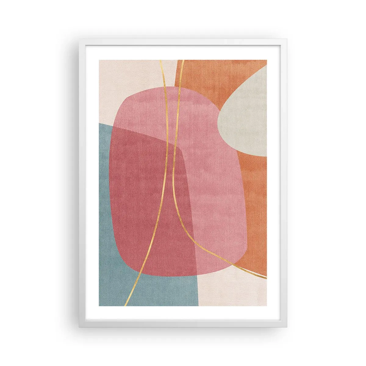Plakat i hvid ramme - Pastelkomposition med guldtråd - 50x70 cm