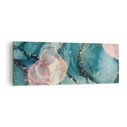 Lærredstryk - Billede på lærred - Silkeblå, tyl lyserød - 140x50 cm