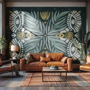 Fototapet Premium Sand - Som en folkeudskæring - Boho, Mønster, Botanik - 250x175 cm