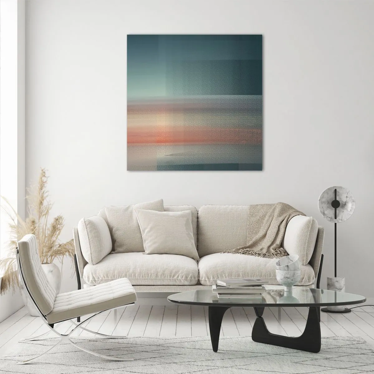 Billede på glas - Abstraktion: bølger af lys - 70x70 cm