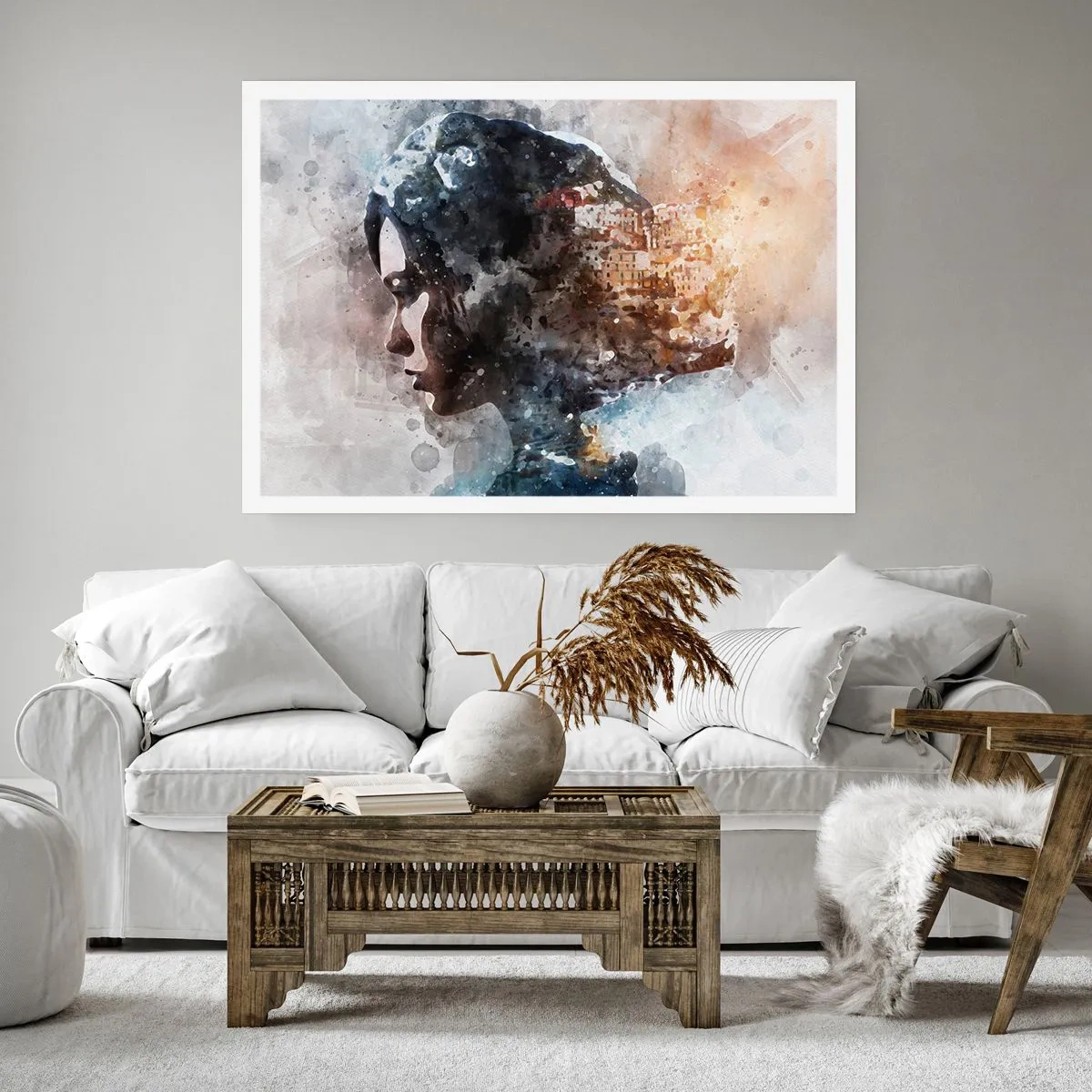 Plakat - Historien om en pige med en by i baggrunden - 100x70 cm