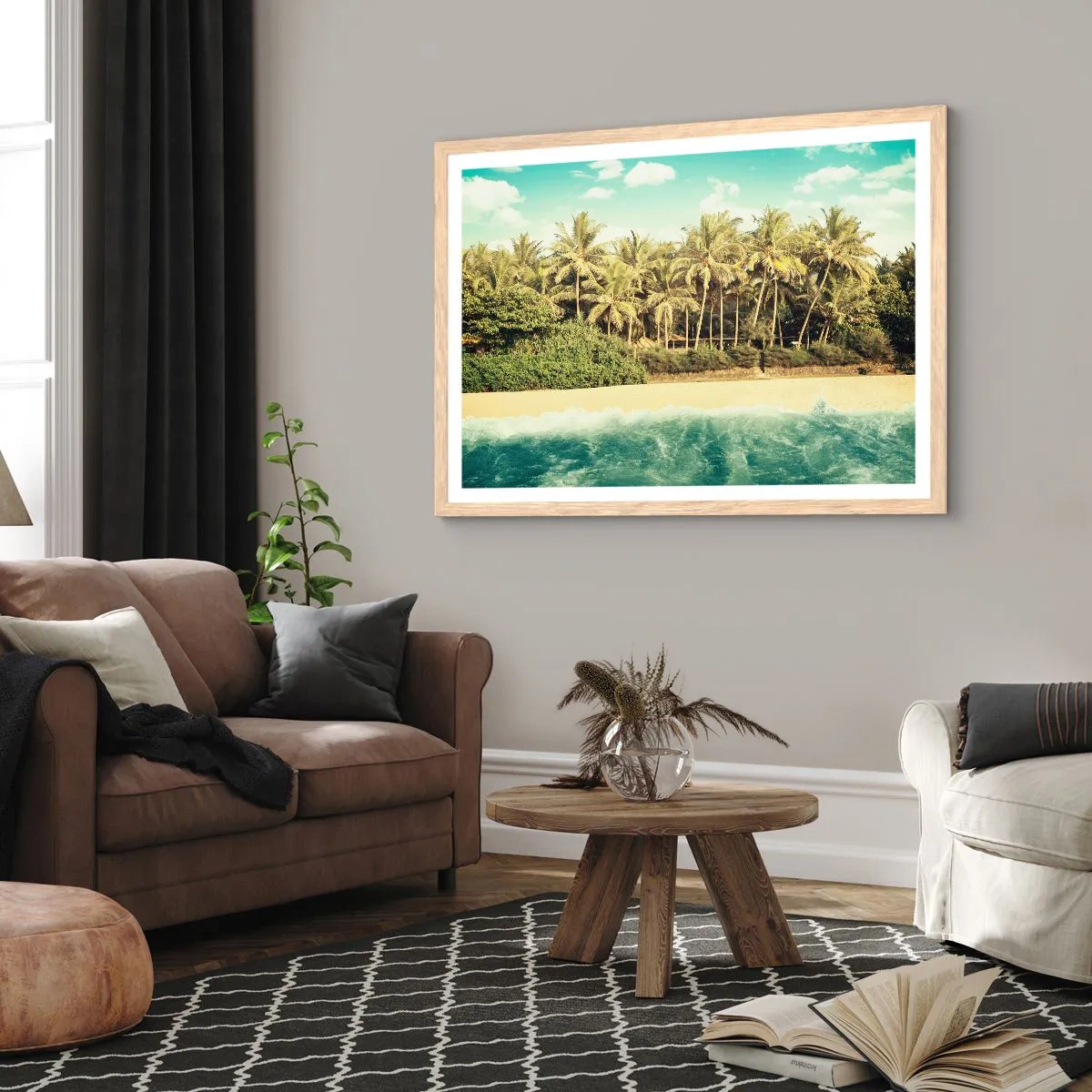 Plakat i ramme af lyst egetræ - Hvad med her? - 91x61 cm