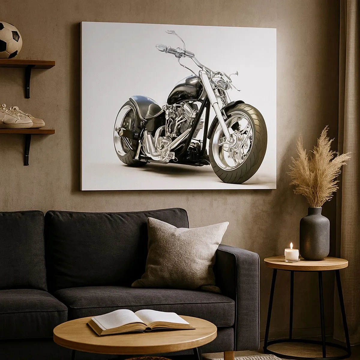 Lærredstryk - Billede på lærred - Stilfuld sort motorcykel på en hvid baggrund - 70x50cm - Styrke med karakter - Moderne vægdekoration til stue og soveværelse ARTTOR