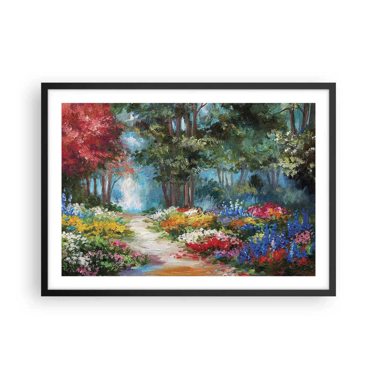 Plakat i sort ramme - Skovhave, blomsterskov - 70x50 cm