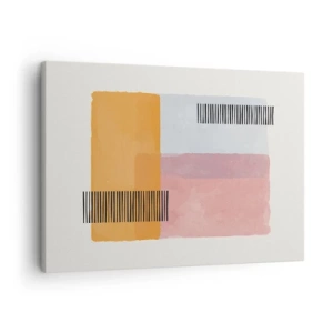 Lærredstryk - Billede på lærred - Geometri i pastelfarver med linjer på en lys baggrund - 70x50cm - Fra hjørne til hjørne - Moderne vægdekoration til stue og soveværelse ARTTOR