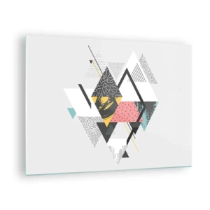 Billede på glas - Abstrakt geometrisk komposition med trekanter og romber - 70x50cm - Variation af trekanter og rhomber - Moderne vægdekoration til stue og soveværelse ARTTOR