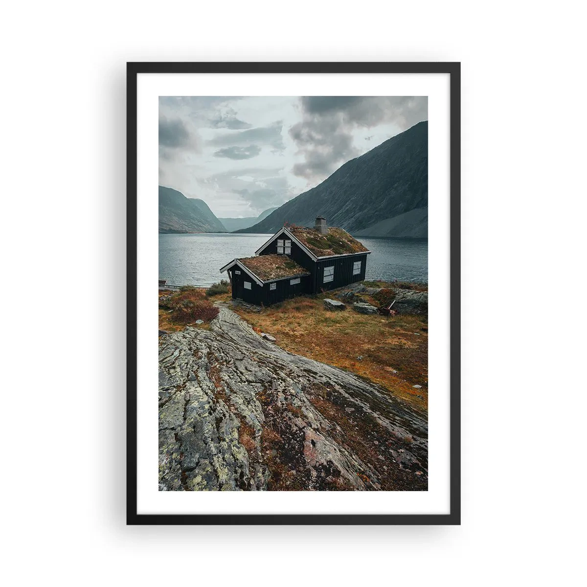 Plakat i sort ramme - Fjord sommerresort - 50x70 cm
