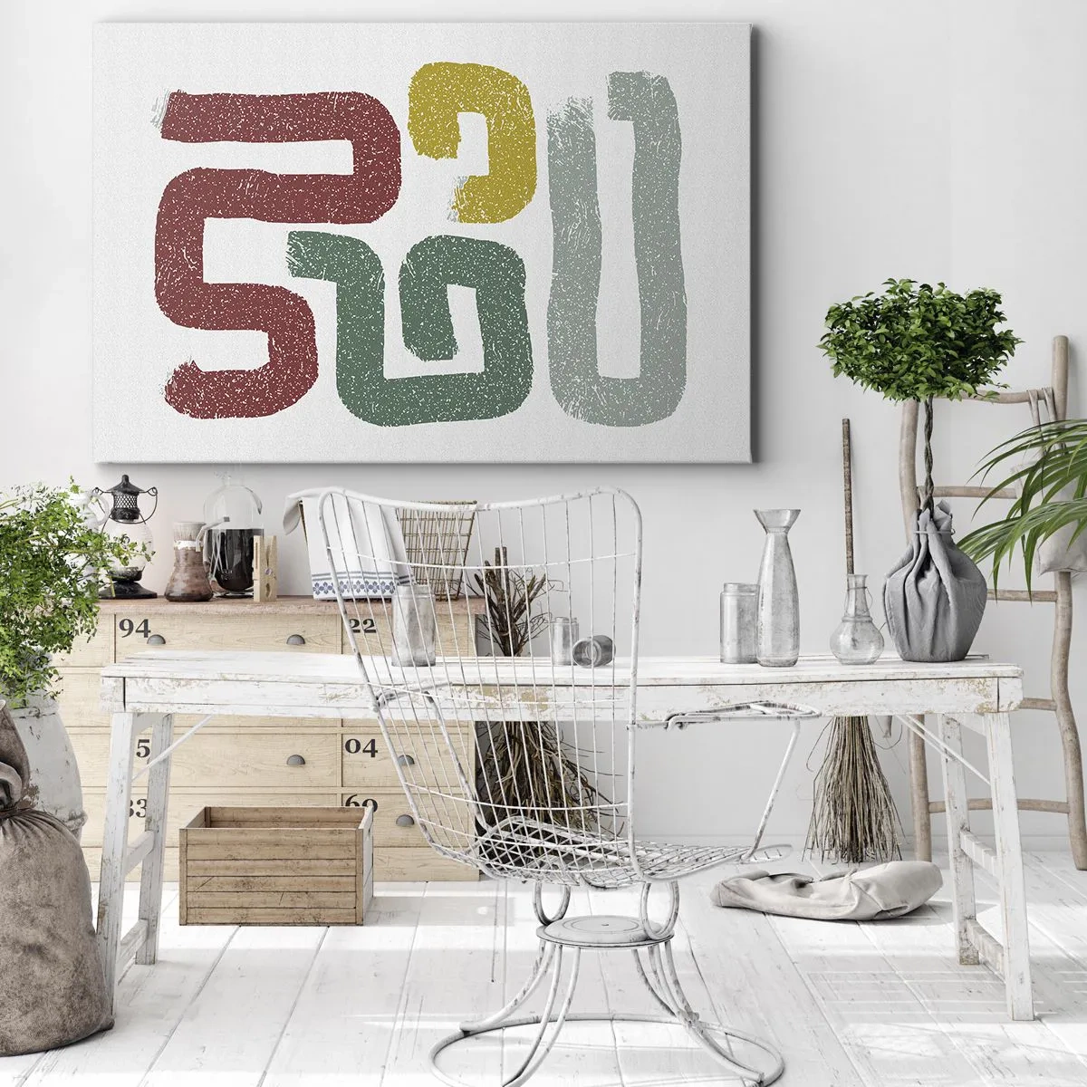 Lærredstryk - Billede på lærred - Farverige geometriske mønstre i abstrakt stil - 70x50cm - På et ukendt sprog - Moderne vægdekoration til stue og soveværelse ARTTOR