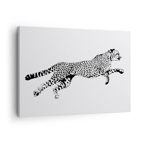 Lærredstryk - Billede på lærred - Minimalistisk grafik af en gepard i bevægelse - 70x50cm - Den hurtigste på Jorden - Moderne vægdekoration til stue og soveværelse ARTTOR