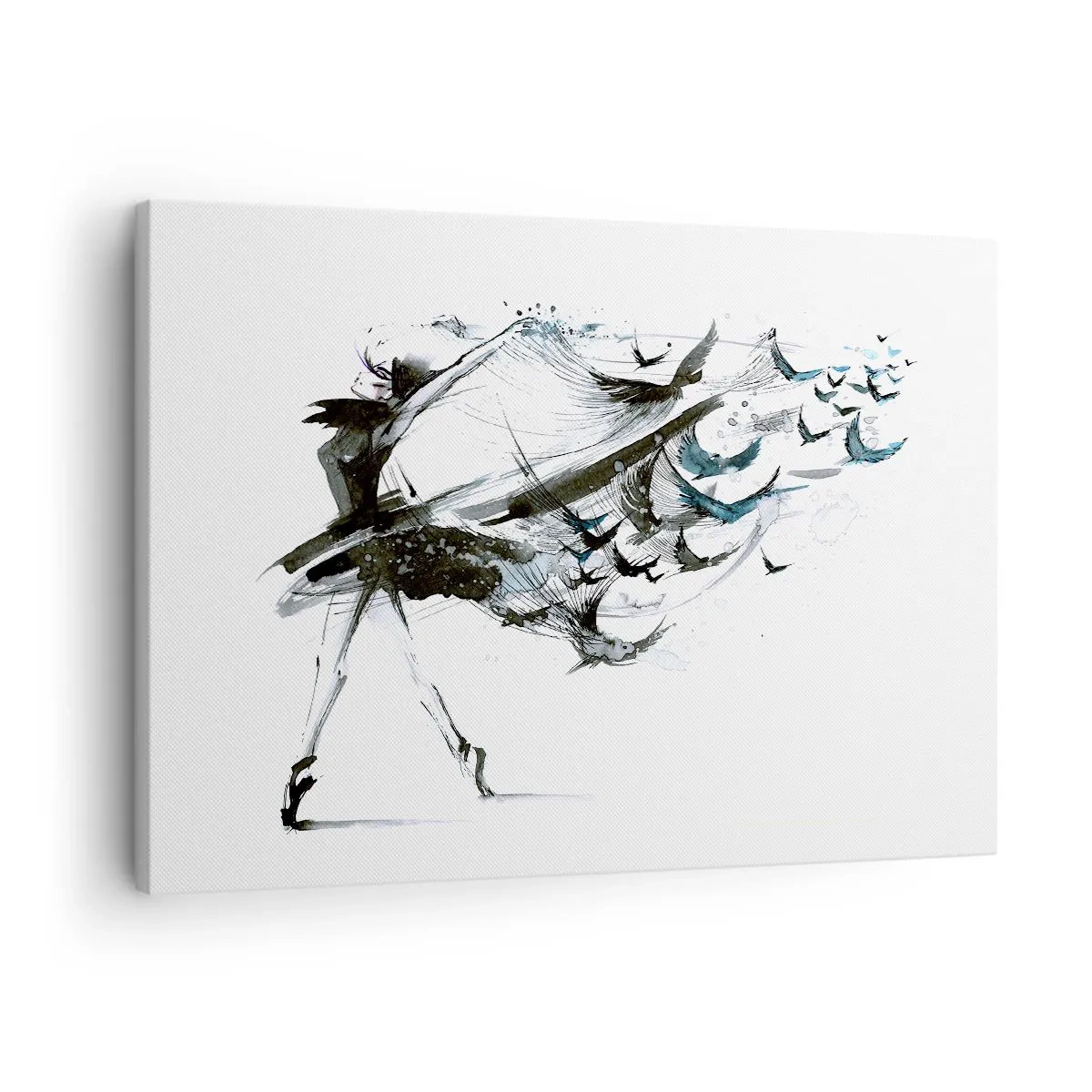 Lærredstryk - Billede på lærred - En danser med en dynamisk kjole formet som fugle - 70x50cm - Musikkens magi sætter dig fri - Moderne vægdekoration til stue og soveværelse ARTTOR
