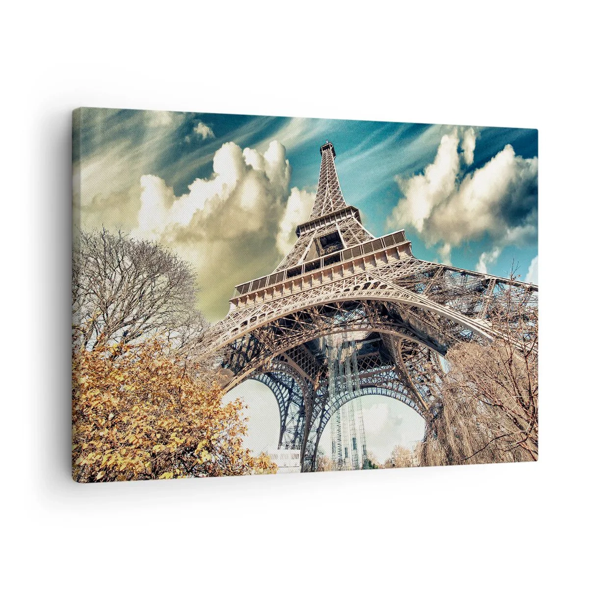 Lærredstryk - Billede på lærred - Eiffeltårnet set nedefra i efterårsfarver - 70x50cm - Og i efteråret i Paris... - Moderne vægdekoration til stue og soveværelse ARTTOR