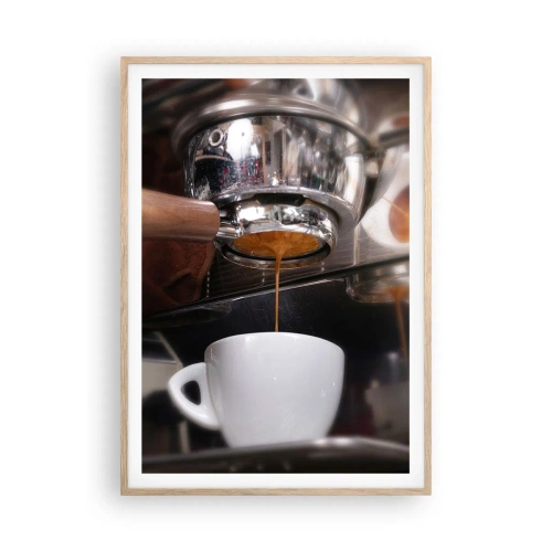 Plakat i ramme af lyst egetræ - Et godt øjeblik på dagen - 70x100 cm