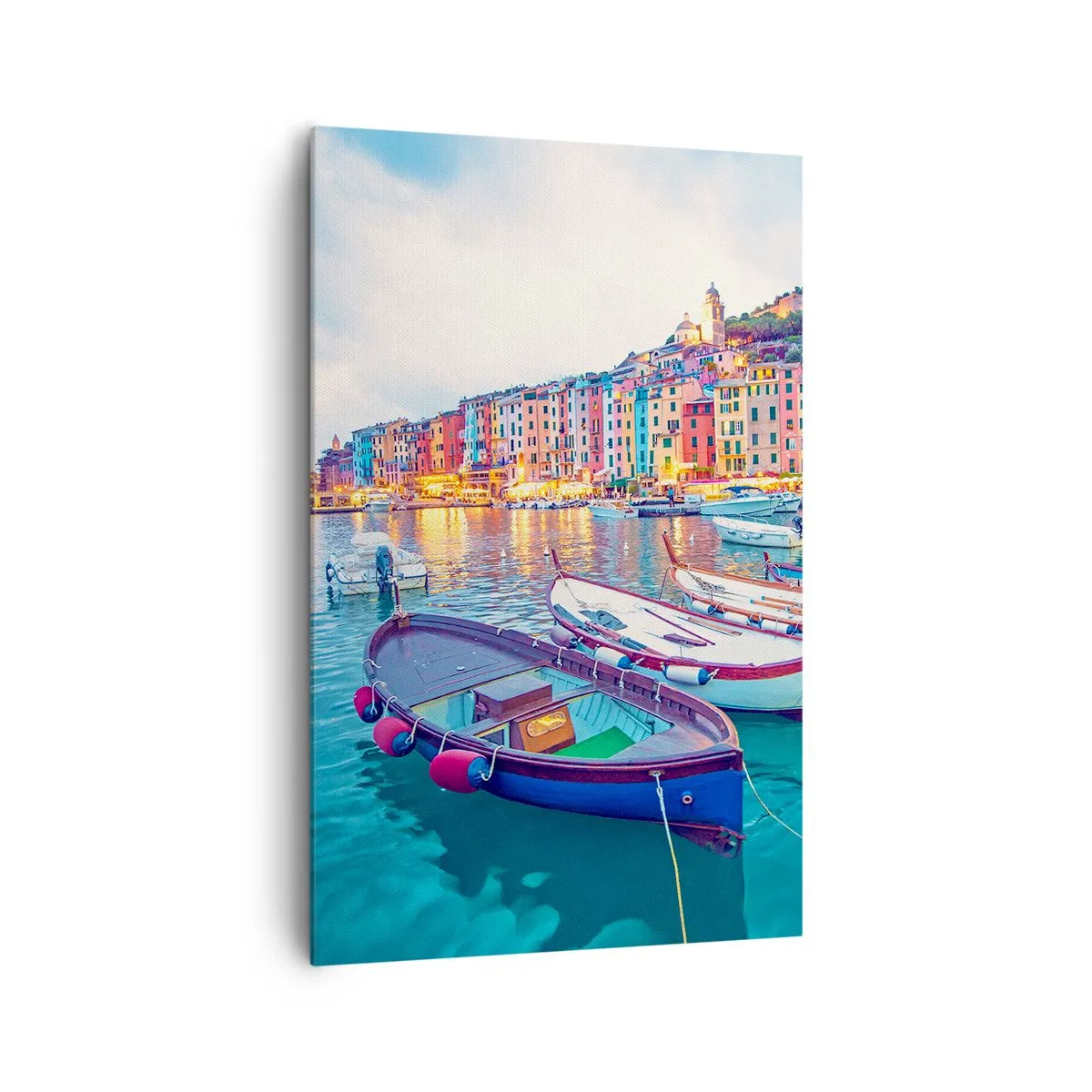 Lærredstryk - Billede på lærred - En farverig aften i havnen - 80x120 cm