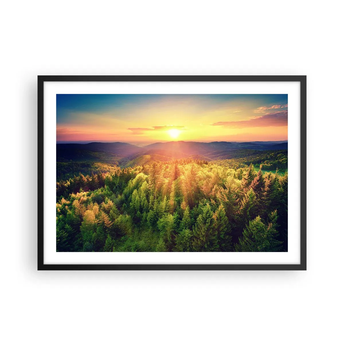 Plakat i sort ramme - Toppe og bjergtoppe - 70x50 cm