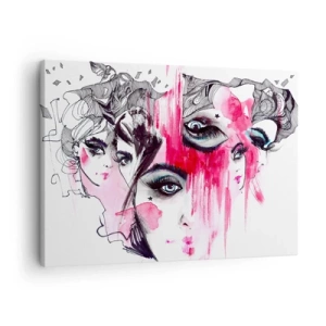 Lærredstryk - Billede på lærred - Abstrakt ansigt i nuancer af lyserød og sort - 70x50cm - Abstrakte øjne - Moderne vægdekoration til stue og soveværelse ARTTOR