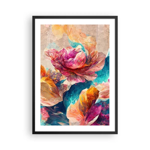 Plakat i sort ramme - Abstrakte blomster i nuancer af lyserød og turkis - 50x70cm - Den farverige pragt i en buket - Moderne vægdekoration til stue og soveværelse ARTTOR